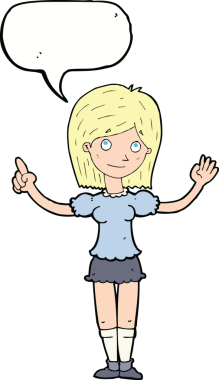 Bir insan tarafından çizilmiş konuşma balonuyla fikri açıklayan çizgi film kadını.