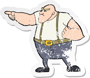 Bir insan tarafından çizilmiş kızgın, sert bir adamın karikatürdeki sıkıntılı çıkartması.