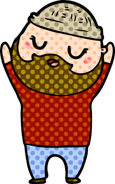 Bir insan tarafından çizilmiş sakallı bir çizgi film adamı.