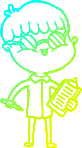 Bir insan tarafından çizilmiş gözlük takan çizgi film çocuğu çizimi.