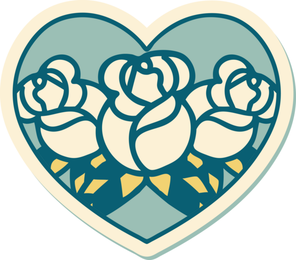 Geleneksel kalp stili dövme çıkartması ve bir insan tarafından çizilmiş çiçekler.