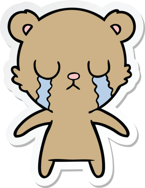 Bir insan tarafından çizilmiş ağlayan çizgi film ayısının çıkartması.