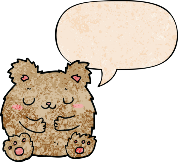 Bir insan tarafından çizilmiş eski tarz konuşma baloncuğu olan sevimli çizgi film ayısı.