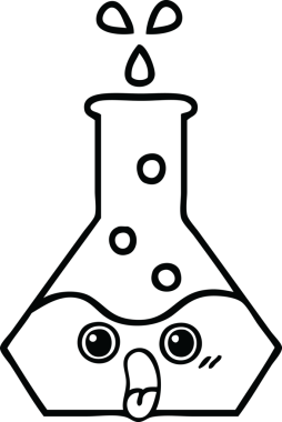 Bir insan tarafından çizilmiş bir bilim şişesinin çizgi çizimi.
