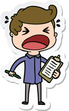 Bir insan tarafından çizilmiş bağıran bir çizgi film satıcısının çıkartması.