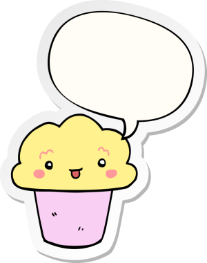 Bir insan tarafından çizilmiş yüz ve baloncuk yapıştırmalı çizgi film keki.