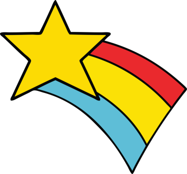 Bir insan tarafından çizilmiş kayan gökkuşağı yıldızı karikatürü.