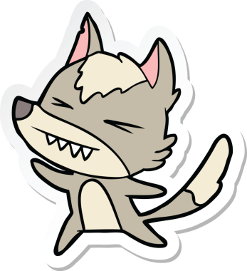 Bir insan tarafından çizilmiş kızgın bir kurt çizgi filminin çıkartması.