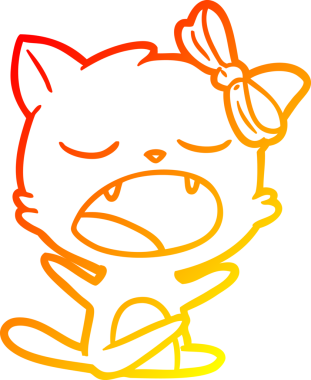 Bir insan tarafından çizilen esneyen kedinin sıcak çizgi çizimi