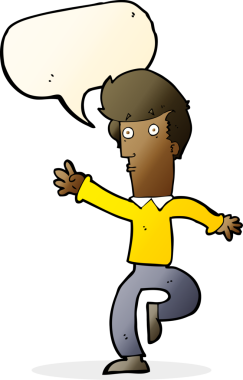 Bir insan tarafından çizilmiş konuşma baloncuğuyla aceleci adam çizgi filmi.