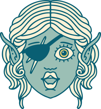 Retro Dövme Tarzı Elf düzenbaz karakter yüzü Bir insan tarafından çizildi