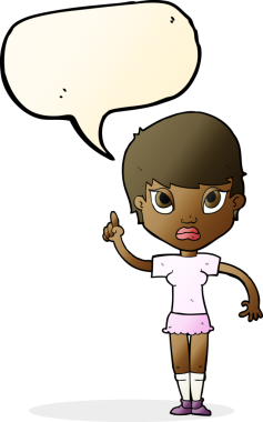 Bir insan tarafından çizilmiş konuşma baloncuğu fikri olan çizgi film kızı.