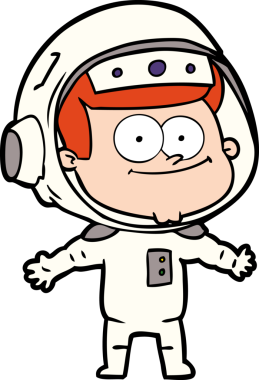 Bir insan tarafından çizilmiş mutlu astronot çizgi filmi.