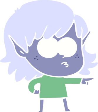 Düz renkli çizgi film elf kızı bir insan tarafından çizilmiş.