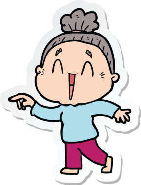 Bir insan tarafından çizilmiş mutlu yaşlı bir kadının çıkartması.