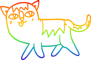 Gökkuşağı gradyan çizgi çizimi Bir insan tarafından çizilmiş komik kedi