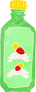 Bir insan tarafından çizilmiş eski bir ilaç şişesi.