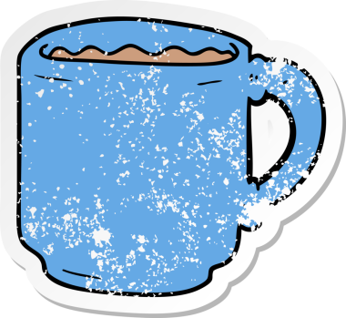 Bir insan tarafından çizilmiş bir kahve fincanının sıkıntılı çıkartması.