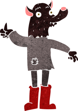 Bir insan tarafından çizilmiş komik bir kurt adam.