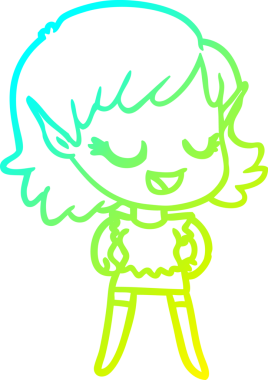 Bir insan tarafından çizilmiş mutlu bir elf kızı çizimi.