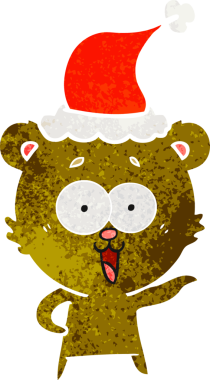 Gülen ayıcık eli bir insan tarafından çizilmiş eski bir Noel Baba şapkası çizimi.