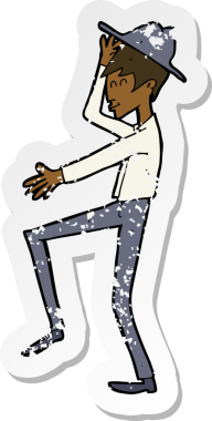 Bir insan tarafından çizilmiş, modaya uygun bir çizgi filmin gerilimli retro yapıştırması.