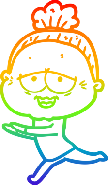 Gökkuşağı gradyan çizgi çizimi Bir insan tarafından çizilmiş mutlu yaşlı kadın