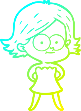 Bir insan tarafından çizilmiş mutlu çizgi film kızı çizimi.