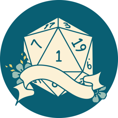 Retro Dövme Biçimi Doğal Bir d20 zar bir insan tarafından çizildi