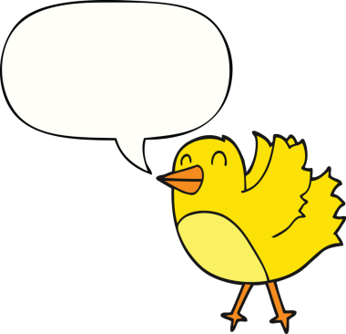 Bir insan tarafından çizilmiş konuşma balonlu çizgi film kuşu.