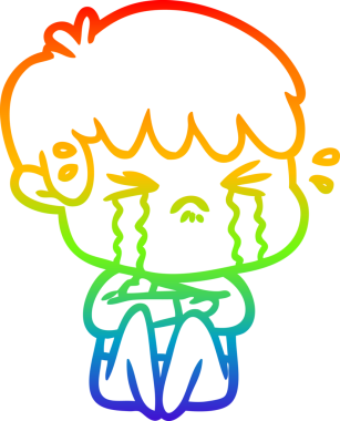 Gökkuşağı gradyan çizimi bir insan tarafından çizilmiş ağlayan bir çizgi çocuk çizimi