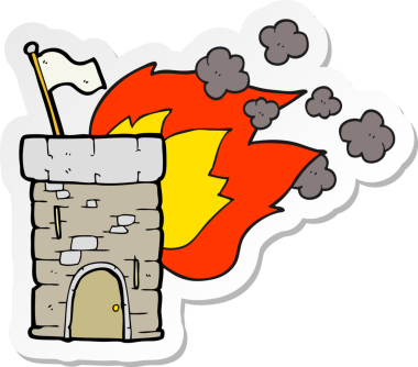 Bir insan tarafından çizilmiş yanan kale kulesinin çıkartması.