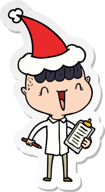 Bir insan tarafından çizilmiş Noel Baba şapkası giymiş mutlu bir çocuğun el yazısı.