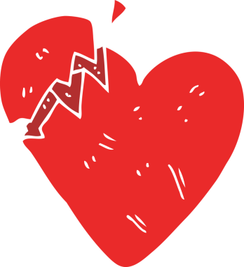 Bir insan tarafından çizilen kırık kalbin düz renk çizimi