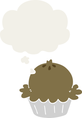 Düşünce baloncuğu insan tarafından çizilmiş şirin bir çizgi film pastası.