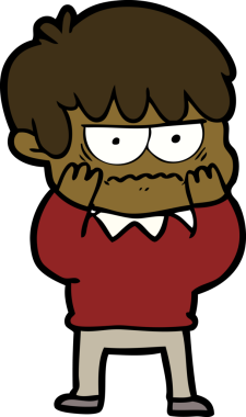 Bir insan tarafından çizilmiş sinirli çizgi film çocuğu.