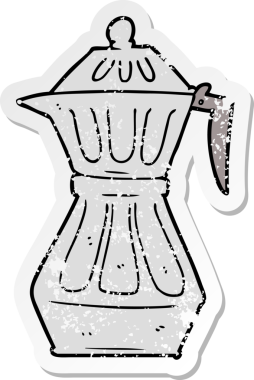 Bir insan tarafından çizilmiş karikatür espresso kabının sıkıntılı çıkartması.