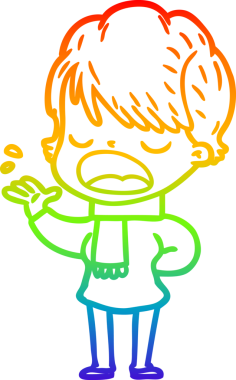 Gökkuşağı gradyan çizgi çizimi bir insan tarafından çizilmiş bir karikatür kadın