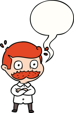 Çizgi filmdeki bıyıklı adam bir insan tarafından çizilen konuşma baloncuğuyla şok oldu.