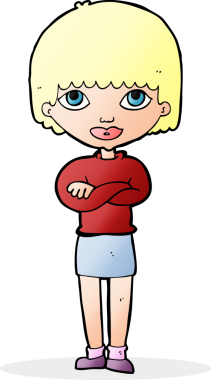 Bir insan tarafından katlanmış kolları olan çizgi film kadını.