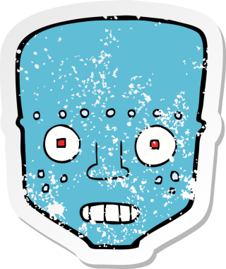 Bir insan tarafından çizilmiş robot kafanın gerilimli retro yapıştırması