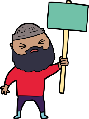 Bir insan tarafından çizilmiş sakallı bir çizgi film adamı.