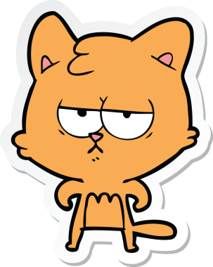 Bir insan tarafından çizilmiş sıkılmış çizgi film kedisinin çıkartması.