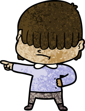 Bir insan tarafından çizilmiş dağınık saçlı çizgi film çocuğu.