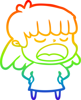 Gökkuşağı gradyan çizgi çizimi Bir insan tarafından yüksek sesle çizilen bir kadın karikatürü