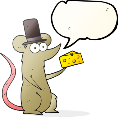 Bir insan tarafından çizilmiş peynirli serbest konuşma balonu çizgi film faresi