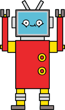Bir insan tarafından çizilmiş sevimli bir robot karikatürü.