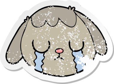 Bir insan tarafından çizilmiş, kederli bir köpek suratının çıkartması.