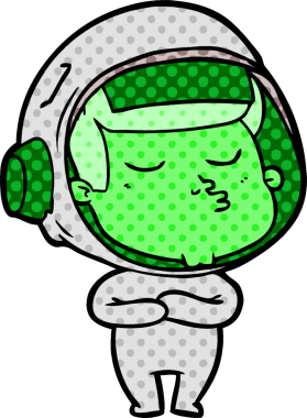 Bir insan tarafından çizilmiş kendine güvenen bir astronot çizgi filmi.