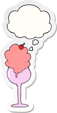 Düşünce baloncuğu insan tarafından çizilmiş bir çıkartma olan karikatür dondurma çölü.